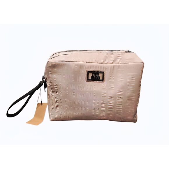 Steve Madden Embossed Logo Double Zip Nylon XL Cosmetic Bag- Blush - Picture 2 of 12